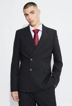 Skinny Double Breasted Suit Jacket Black
