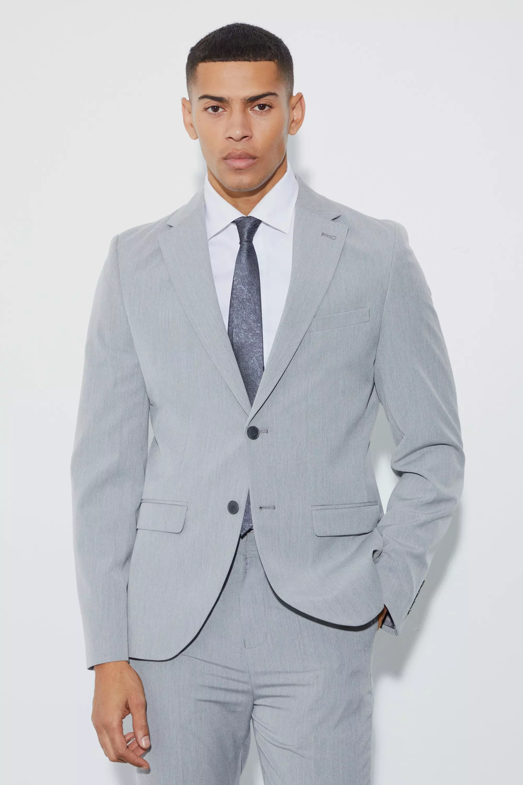 Slim Single Breasted Suit Jacket Grey