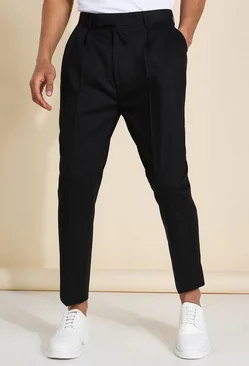 Black High Rise Tapered Crop Tailored Pants