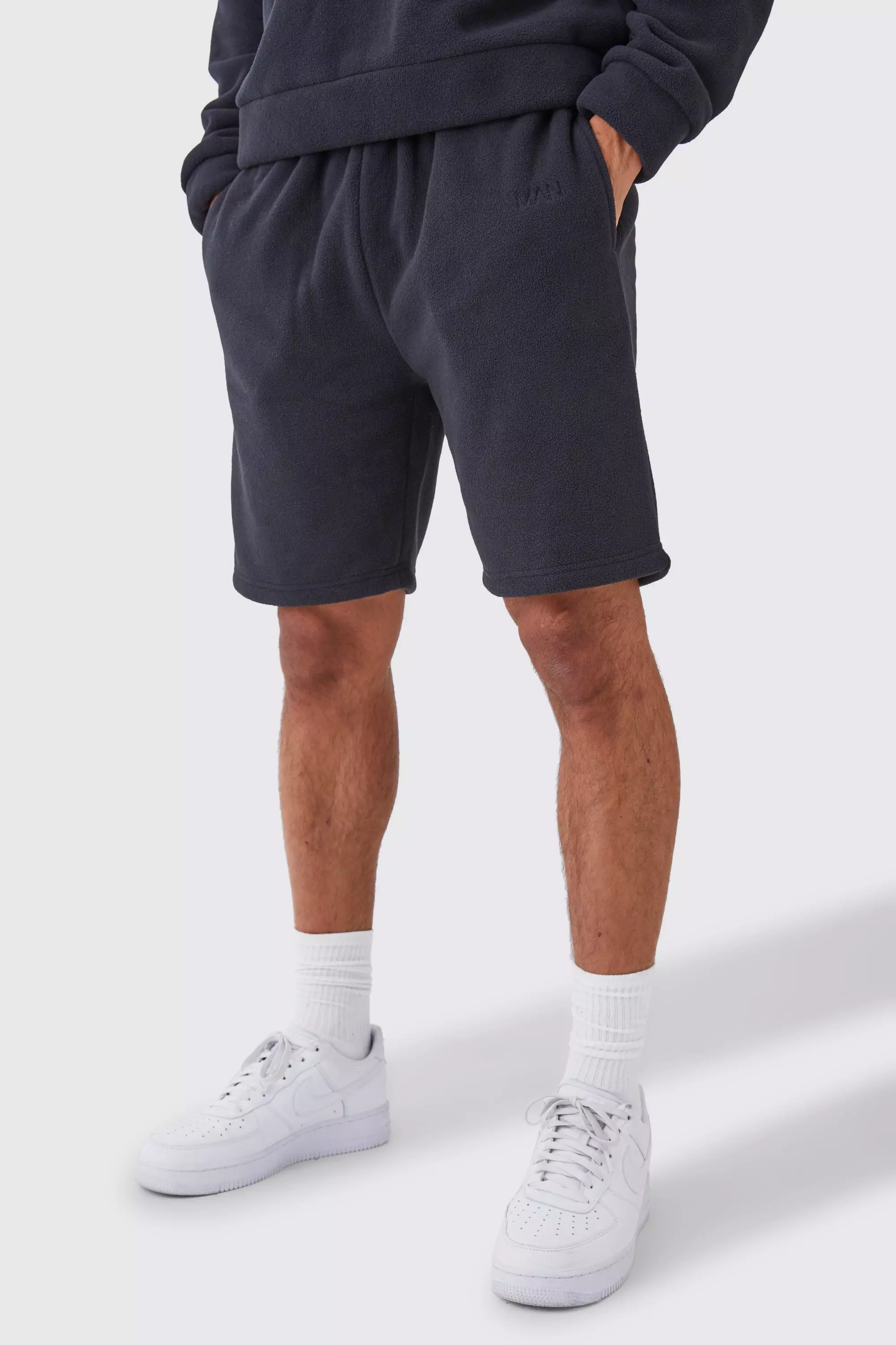 Loose Mid Length Bonded Microfleece Shorts Black