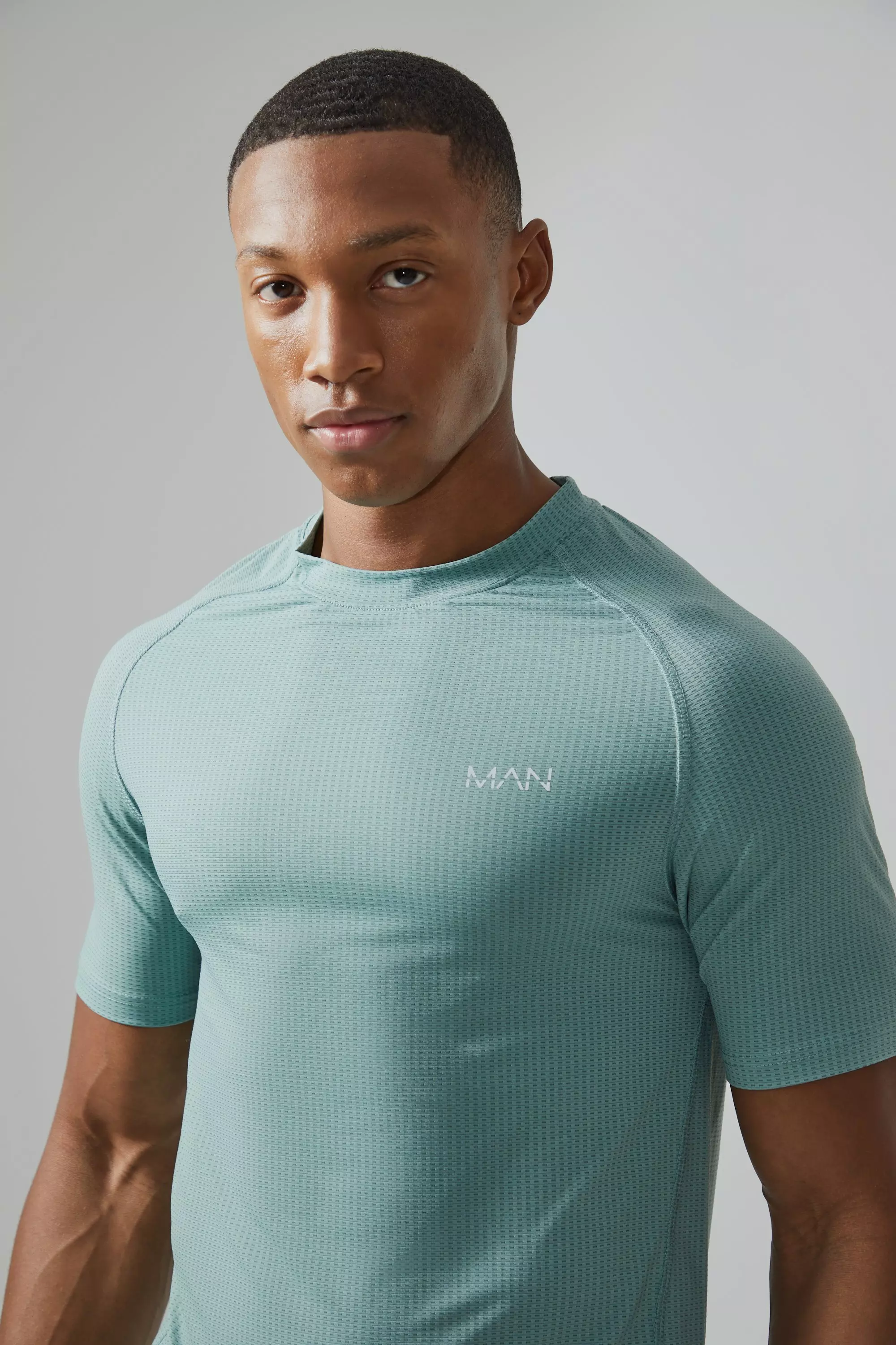 Sage Green Man Active Muscle Fit Marl T-shirt