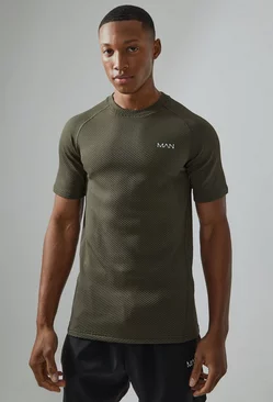 Khaki Man Active Muscle Fit Textured T-shirt
