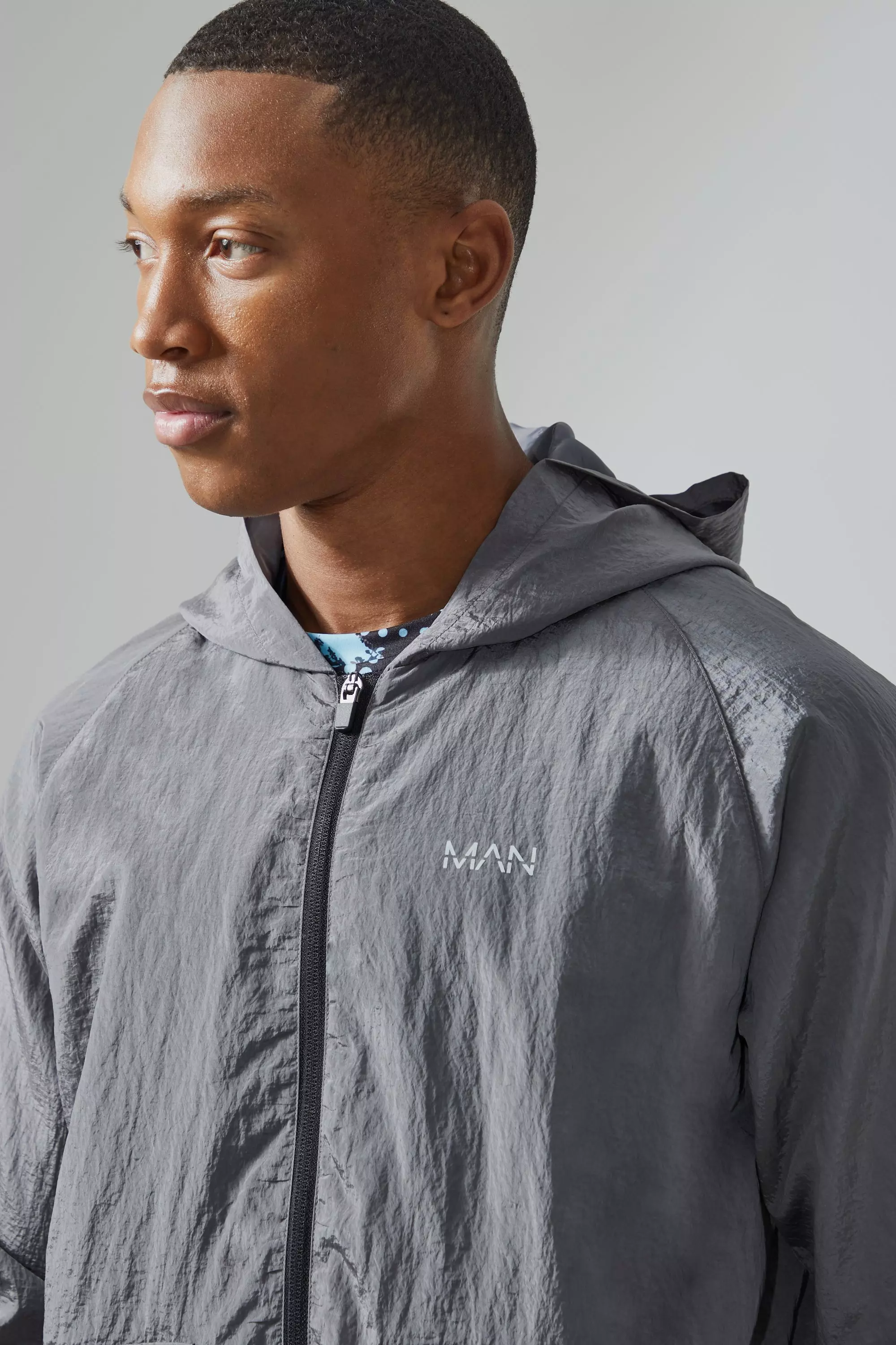 Man Active Crinkle Nylon Utility Windbreaker | boohooMAN USA