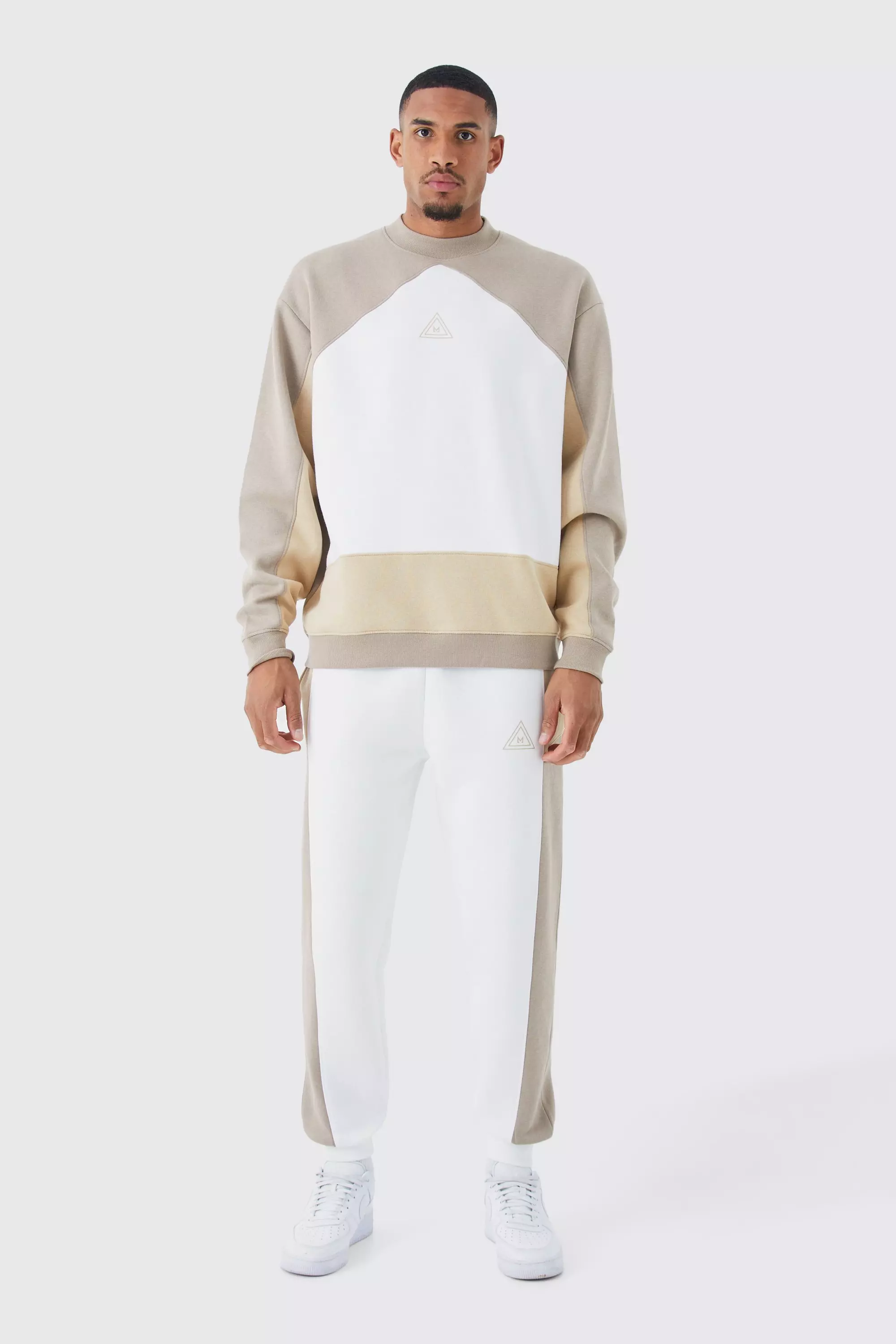 Tall Oversized Colour Block Sweatshirt Tracksuit Sand