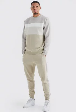 Beige Tall Core Colour Block Sweater Tracksuit