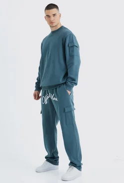 Blue Tall Cargo Pocket Crotch Sweatshirt Tracksuit