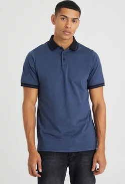 Navy Basic Tipped Polo