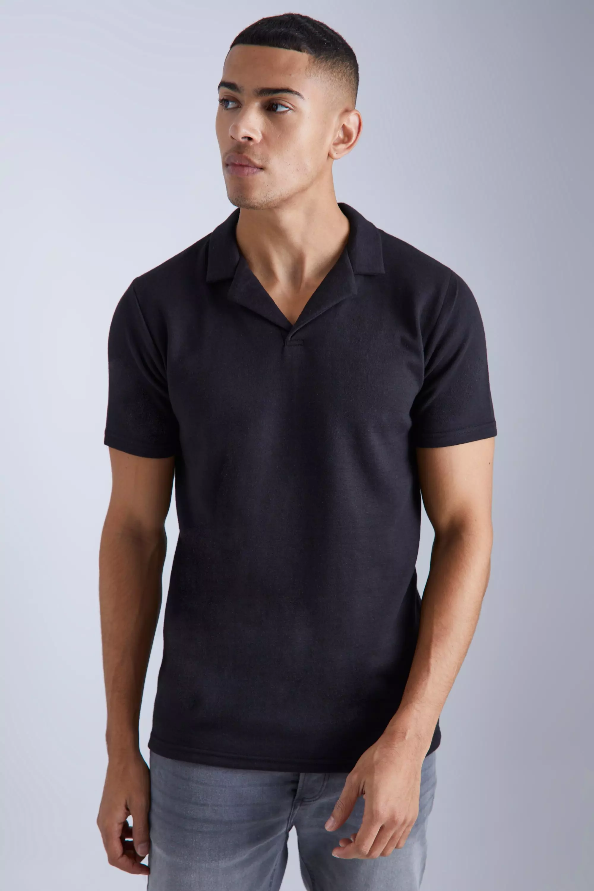 Black Slim Revere Interlock Polo