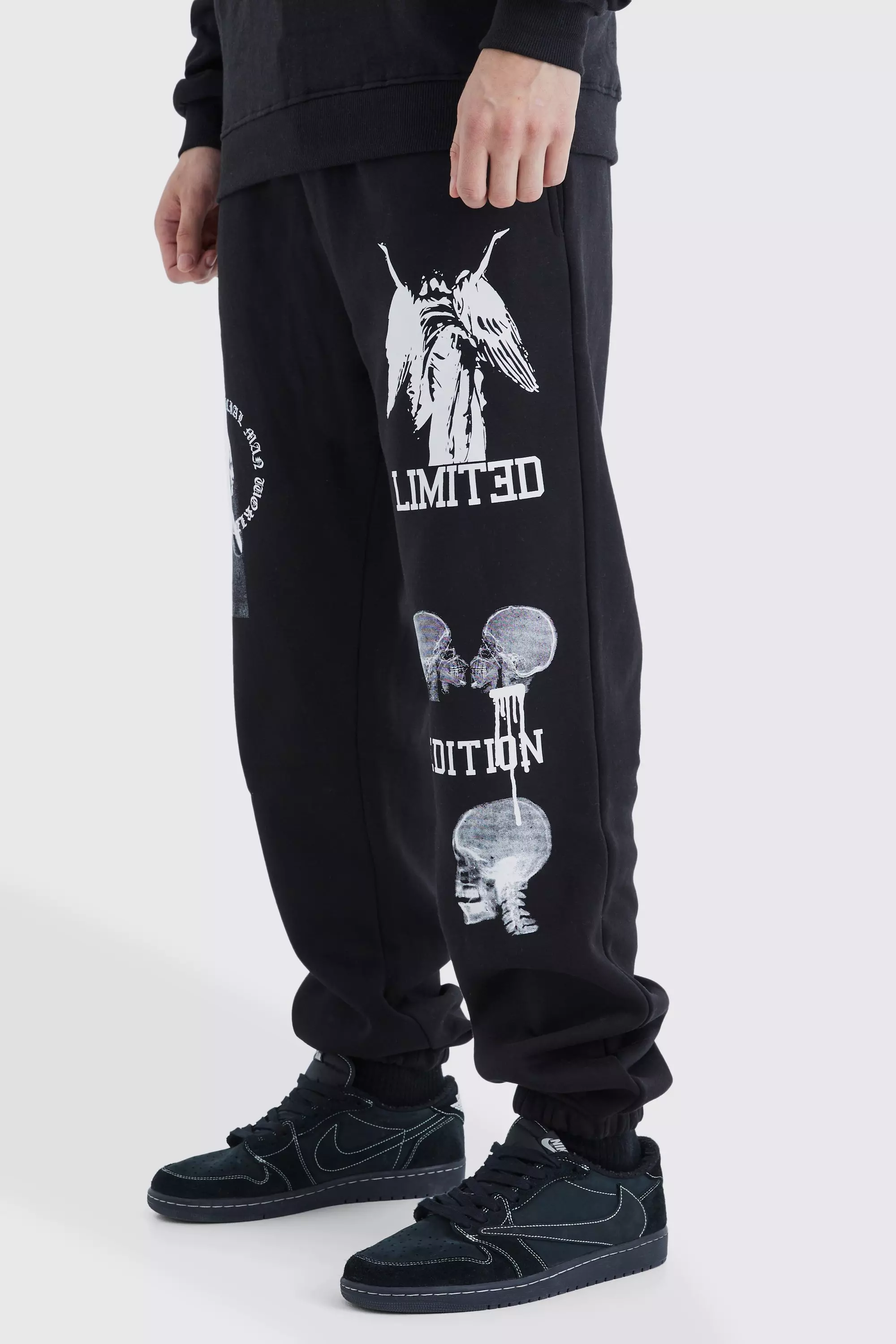 Black graphic joggers sale