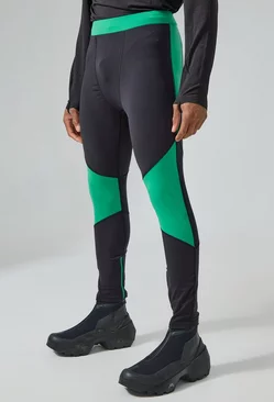 Man Active Colour Block Base Layer Legging Green
