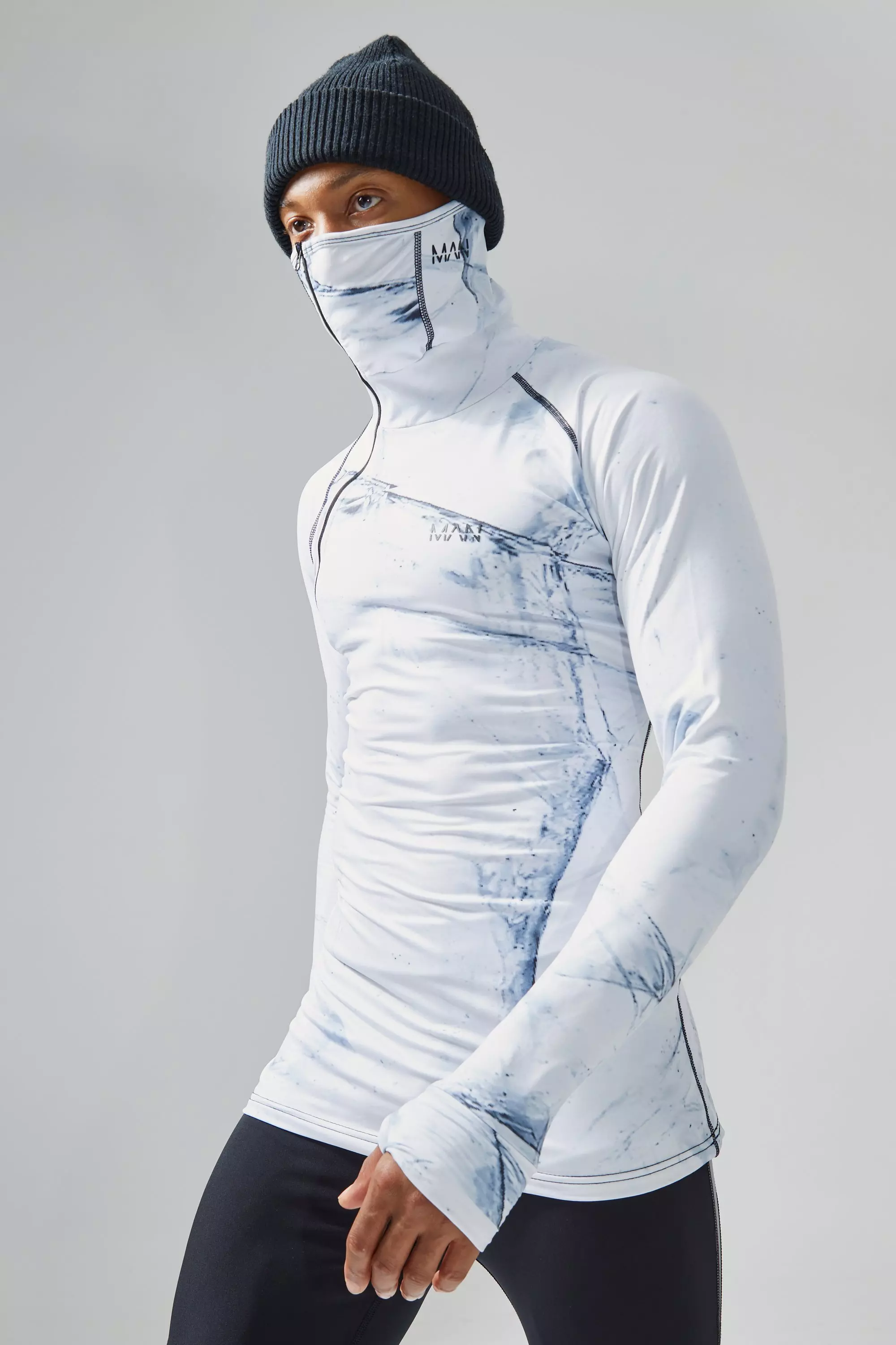 Man Active Matte Face Covering Base Layer White