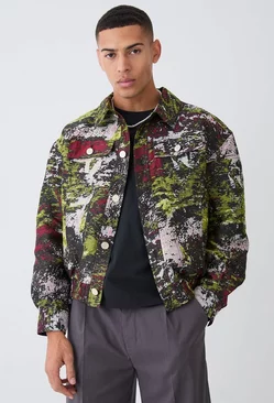 Patterned Satin Collared Bomber Multi
