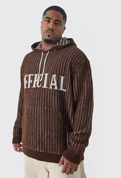 Plus Oversized Ribbed Knit Hoodie Brown
