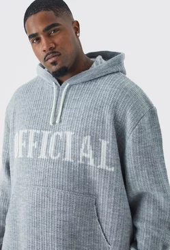 Plus Oversized Ribbed Knit Hoodie Light grey