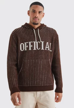 Tall Oversized Ribbed Knit Hoodie Brown