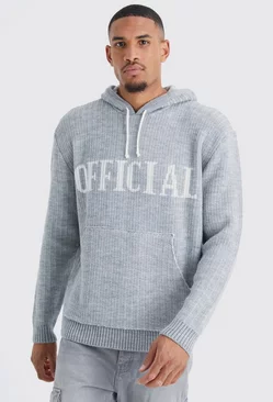 Grey Tall Oversized Ribbed Knit Hoodie