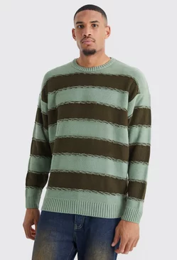 Tall Oversized 2 Tone Stripe Knit Jumper Green
