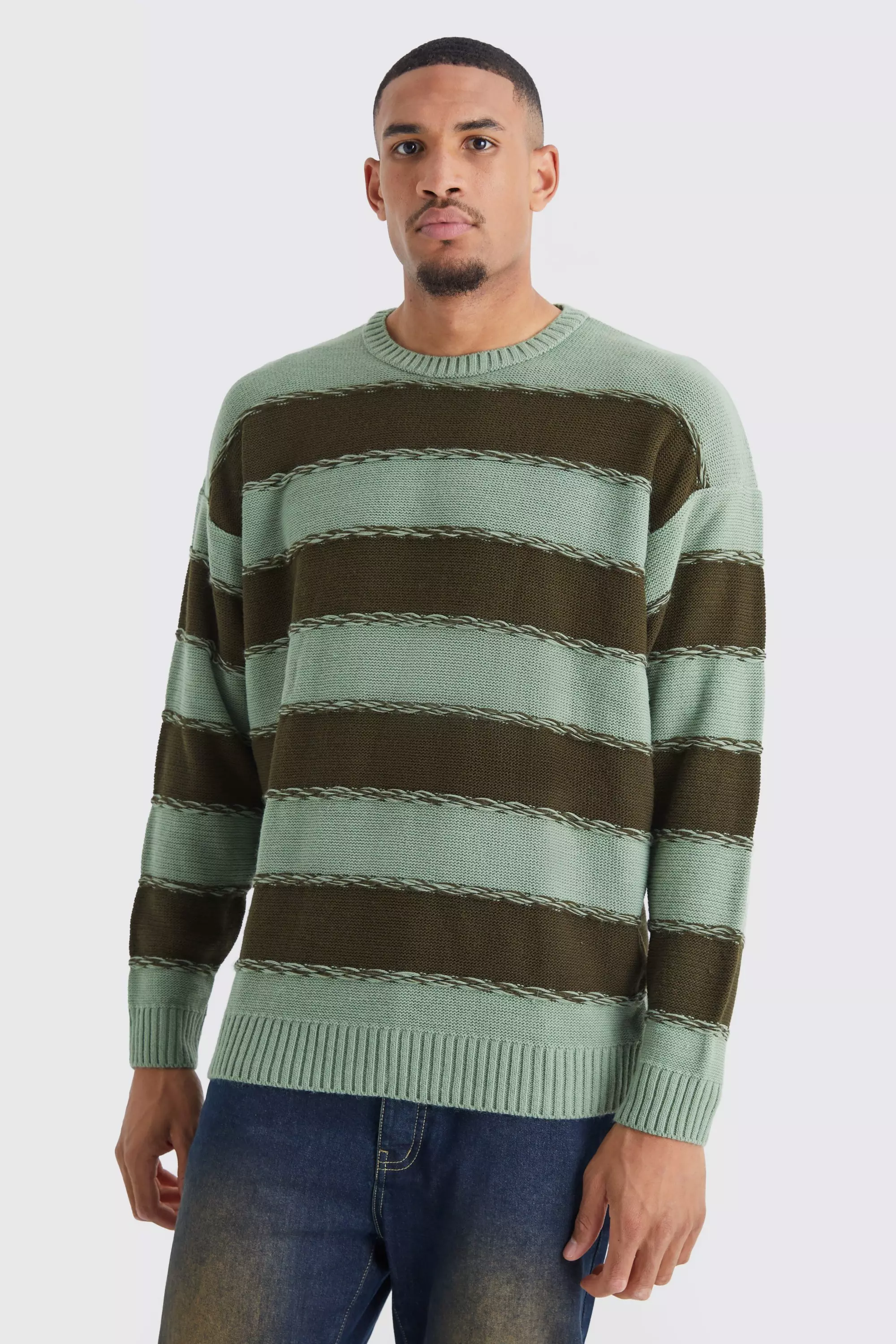 Green Tall Oversized 2 Tone Stripe Knit Jumper