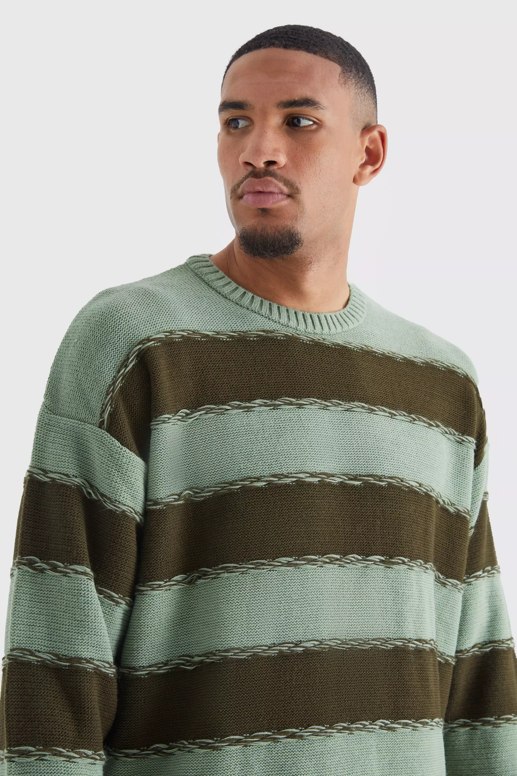 Tall Oversized 2 Tone Stripe Knit Sweater boohooMAN USA