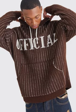 Brown Oversized Ribbed Knit Hoodie
