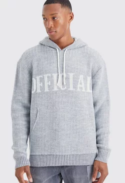 Grey Oversized Ribbed Knit Hoodie