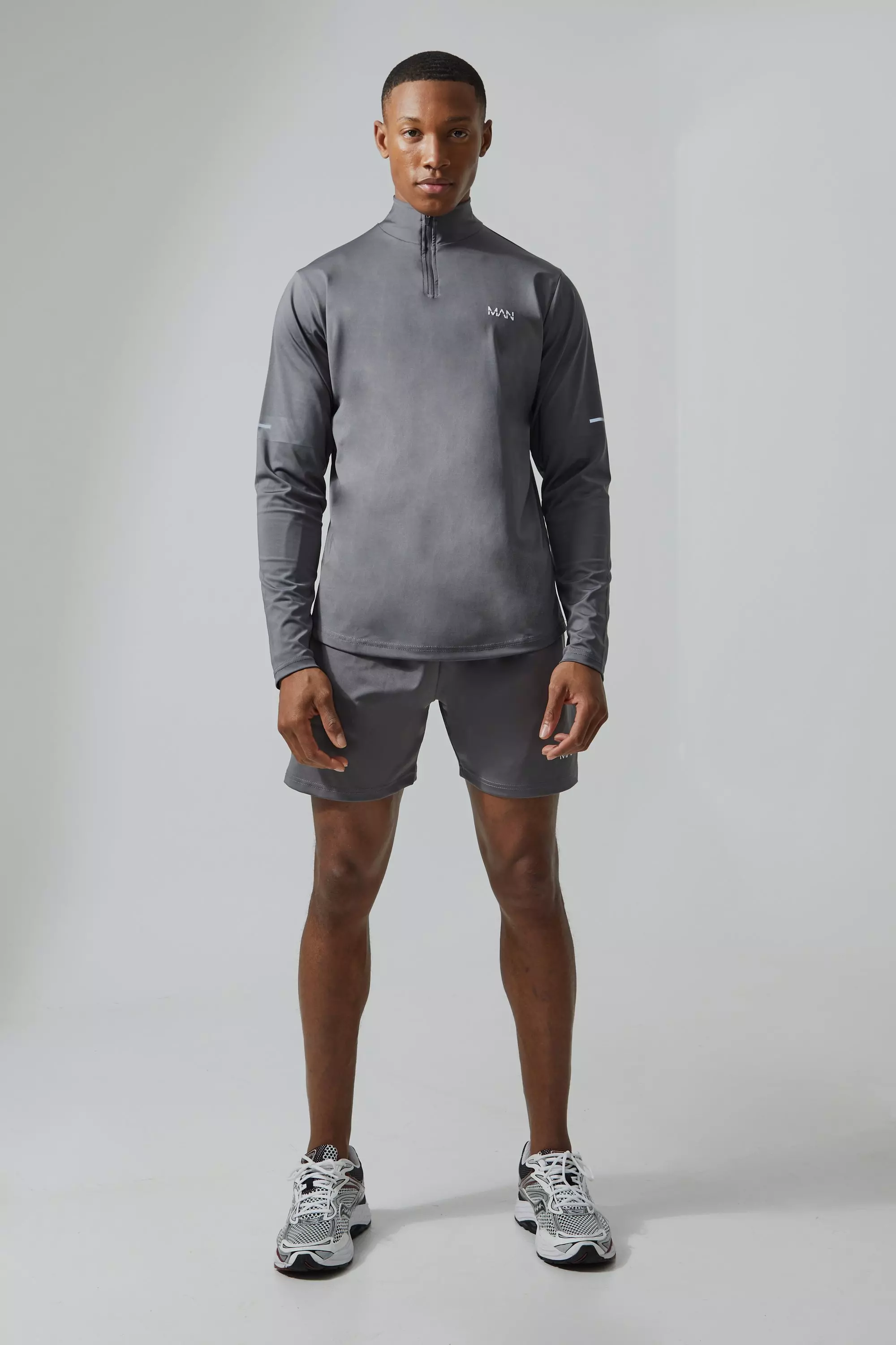 Active Logo Performance 1/4 Zip And Short Set Charcoal