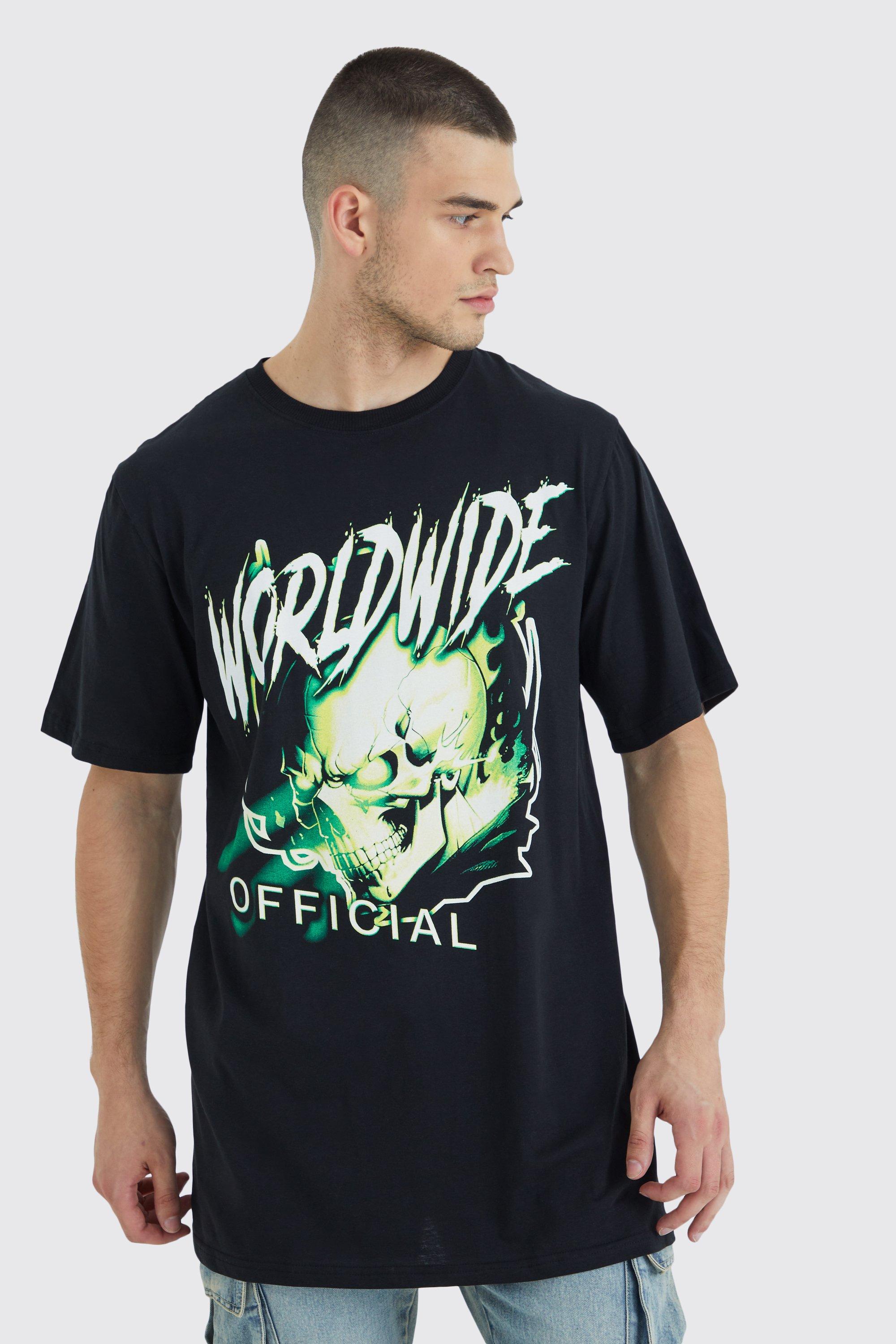 Tall Longline Worldwide Skull Graphic T-shirt | boohooMAN UK