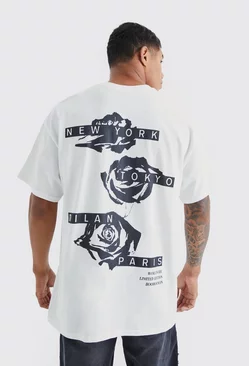 White Oversized Graffiti Rose Graphic T-shirt