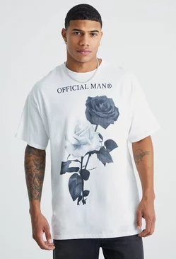 White Oversized Rose Graphic T-shirt