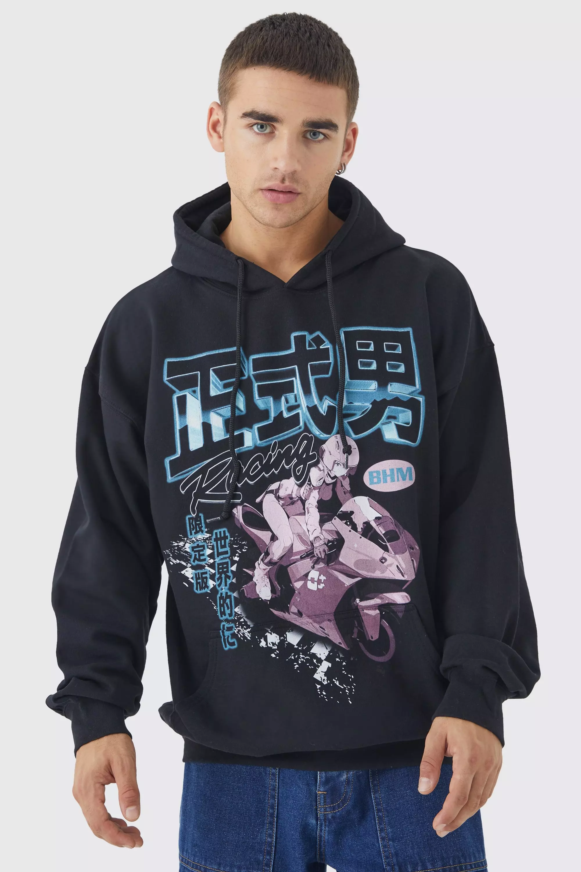 Oversized Anime Graphic Hoodie boohooMAN