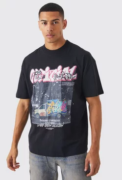Oversized Ofcl Graffiti Graphic Ex T-shirt Black