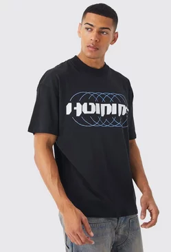 Oversized Homme Graphic Ex Neck T-shirt Black