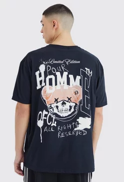 Black Oversized Pour Homme Bear Graphic T-shirt