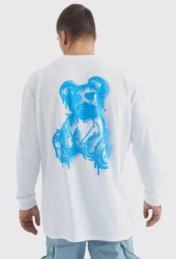White Long Sleeve Spray On Teddy Graphic T-shirt