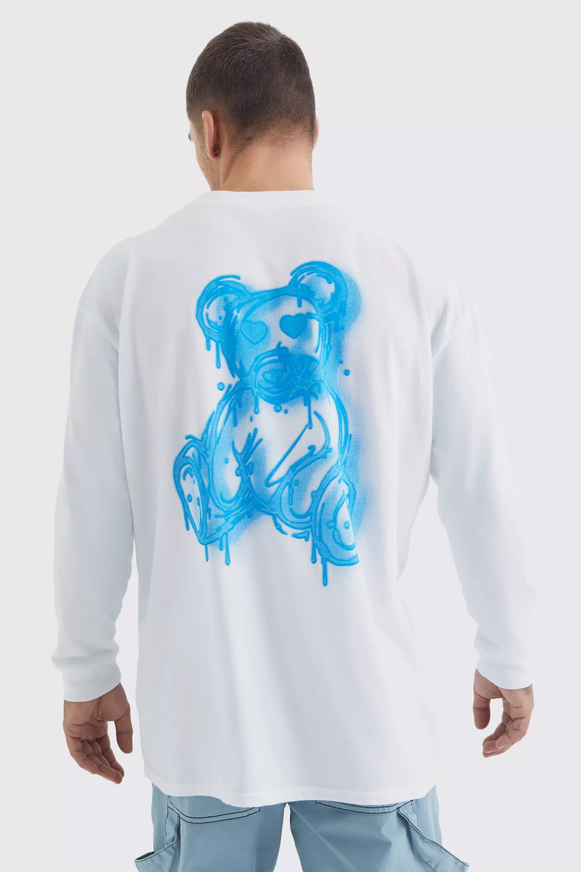 Long Sleeve Spray On Teddy Graphic T-shirt White