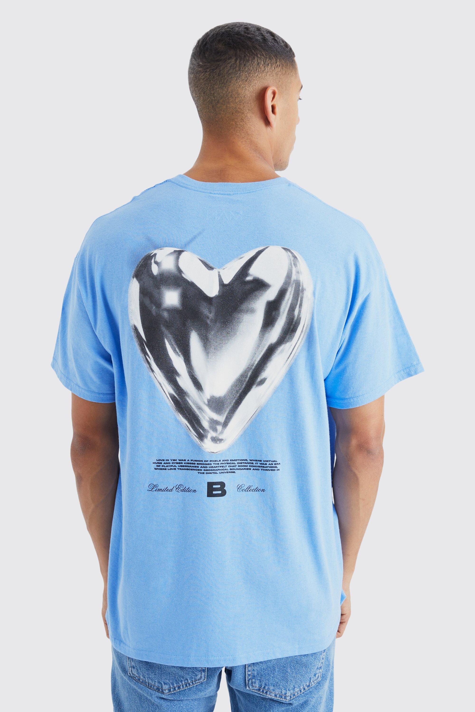 boohooMAN Men's Plus Size Pixilated Heart Graphic T-Shirt