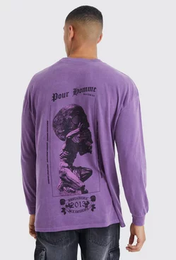 Oversized Long Sleeve Skull Overdye T-shirt Purple