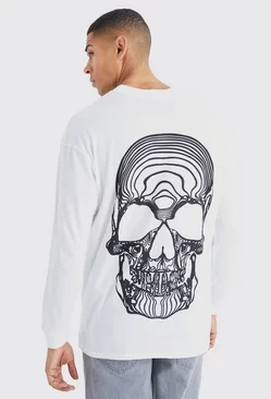 White Oversized Long Sleeve Skull Graphic T-shirt