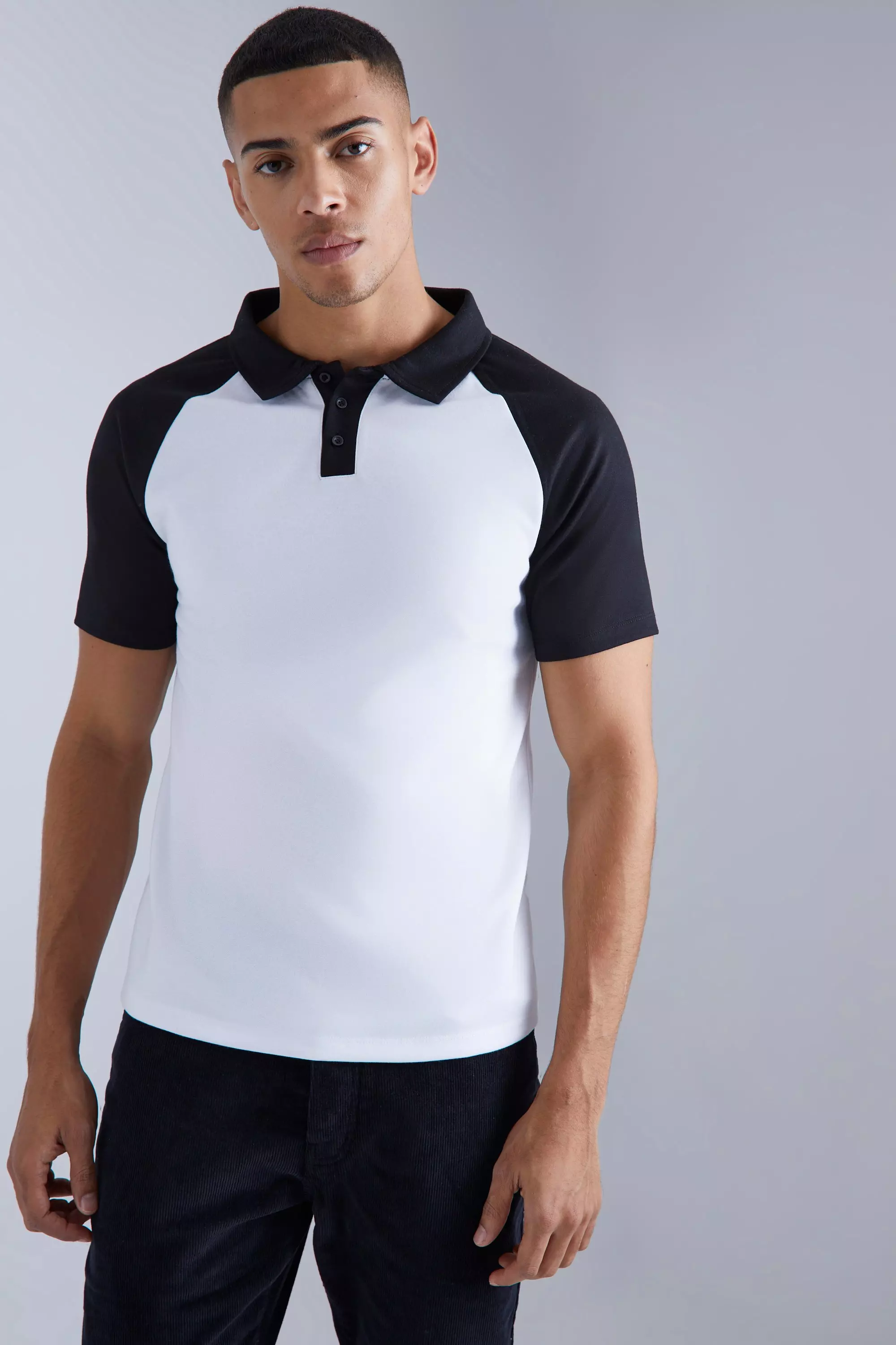 Slim Fit Raglan Colour Block Interlock Polo White