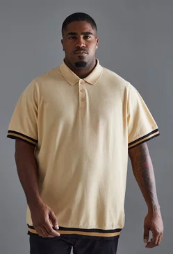 Plus Taped Pique Polo Beige