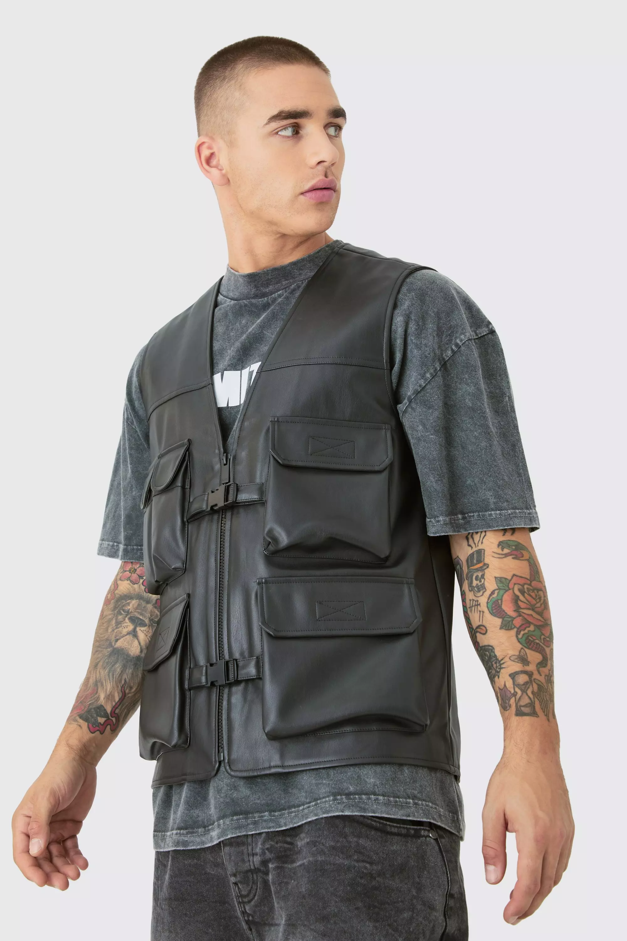 Pu Utility Vest Black