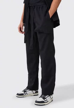 Black Elastic Waist Peached Relaxed Fit Trouser
