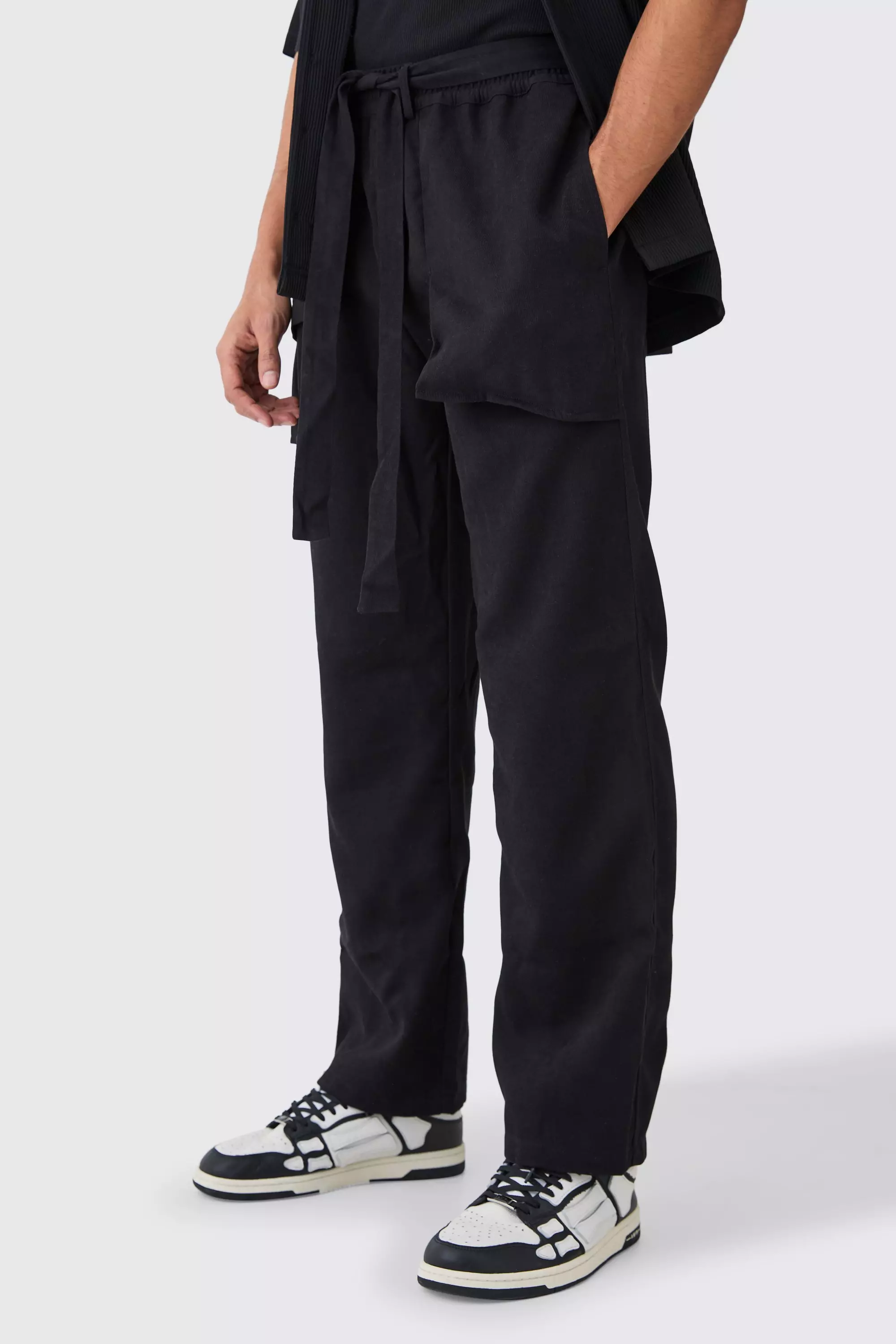 Elastic Waist Peached Relaxed Fit Trouser Black