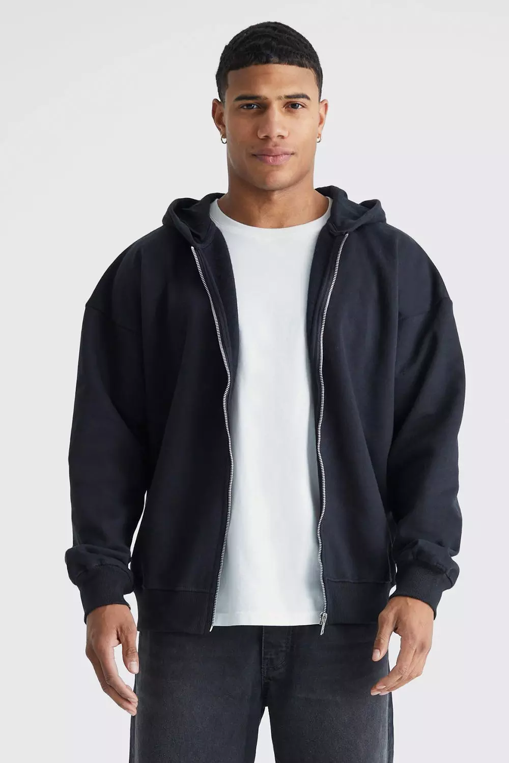 Oversized Heavyweight Zip Through Hoodie Black