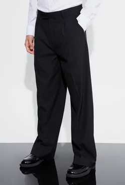 Black Wide Fit Pleat Front Tailored Pants