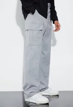 Grey Relaxed Fit Tailored 3d Cargo Pants