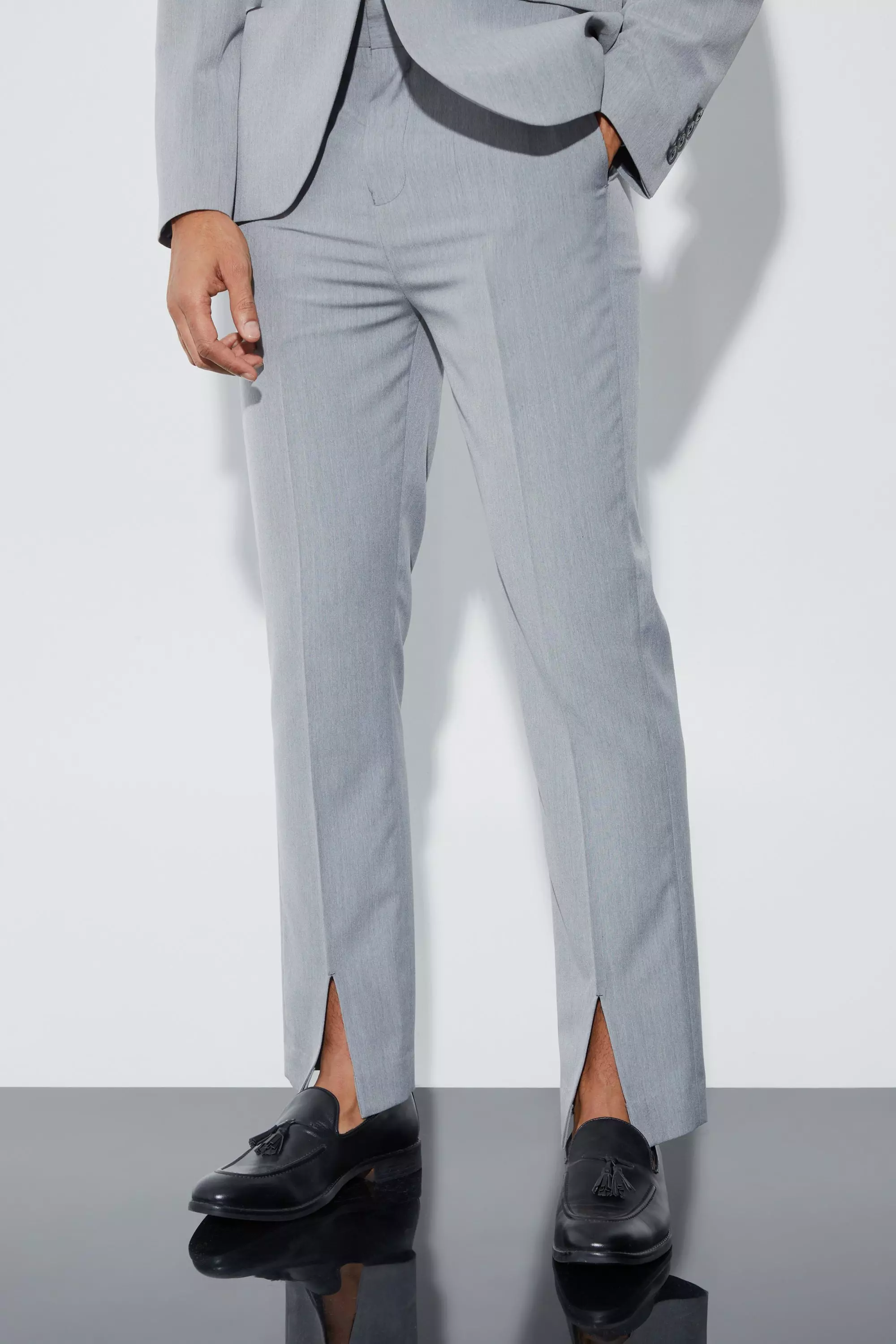 Grey Straight Fit Pants With Front Split Hem alternative image