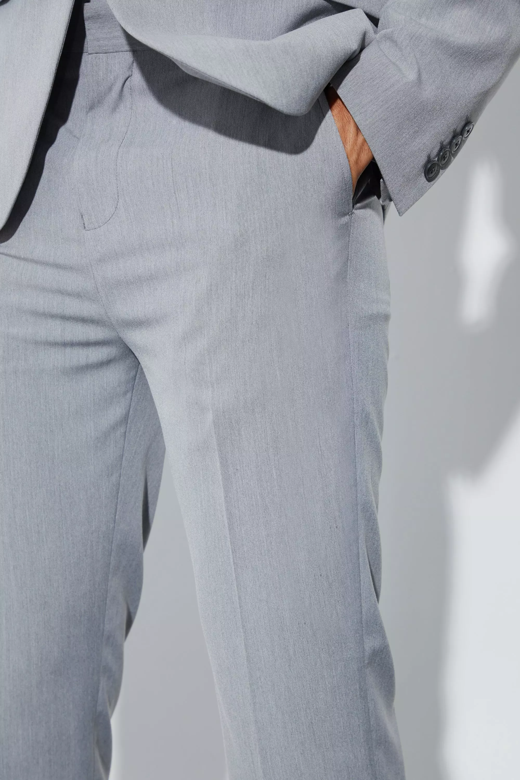 Grey Straight Fit Pants With Front Split Hem alternative image