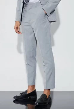 High Rise Tapered Crop Tailored Pants Grey