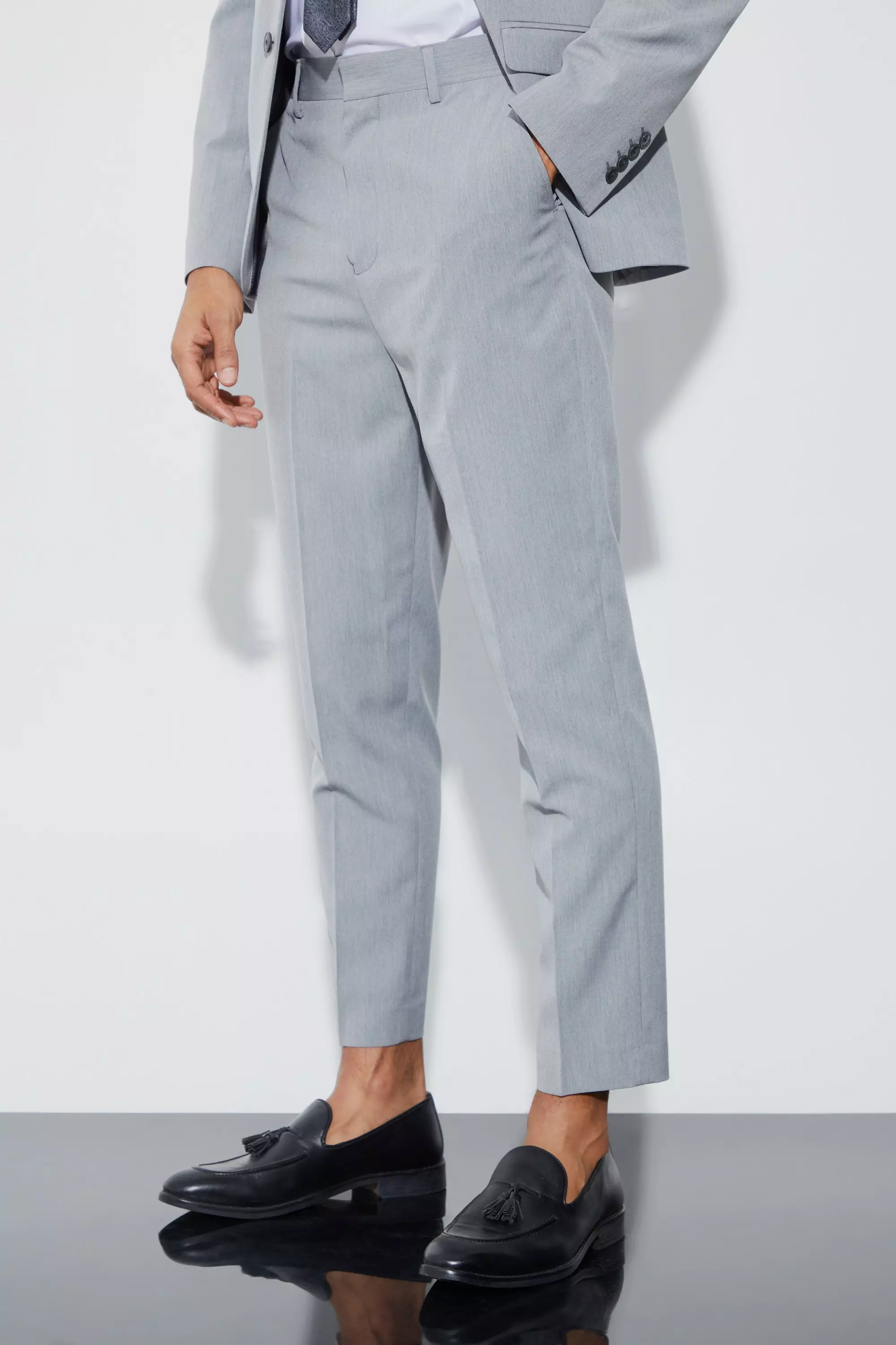 High Rise Tapered Crop Tailored Pants Grey